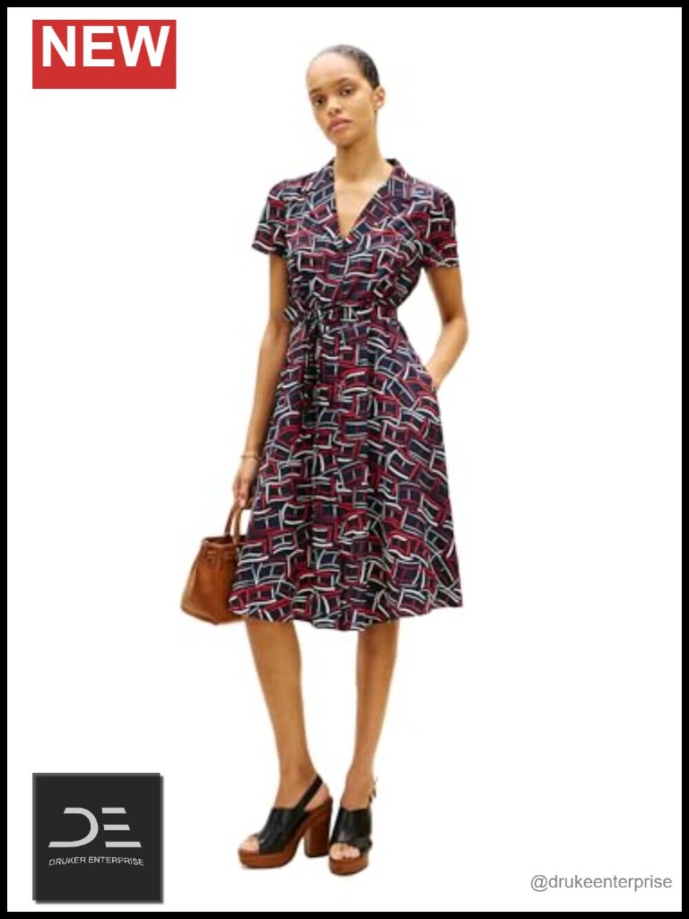 Tommy Hilfiger Short Sleeve V Neck Printed Shirt Dress Business Casual